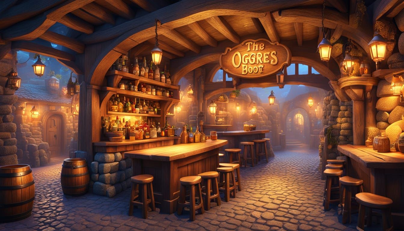 Fantasy Tavern "The Ogres Boot" with Cobblestone Alley