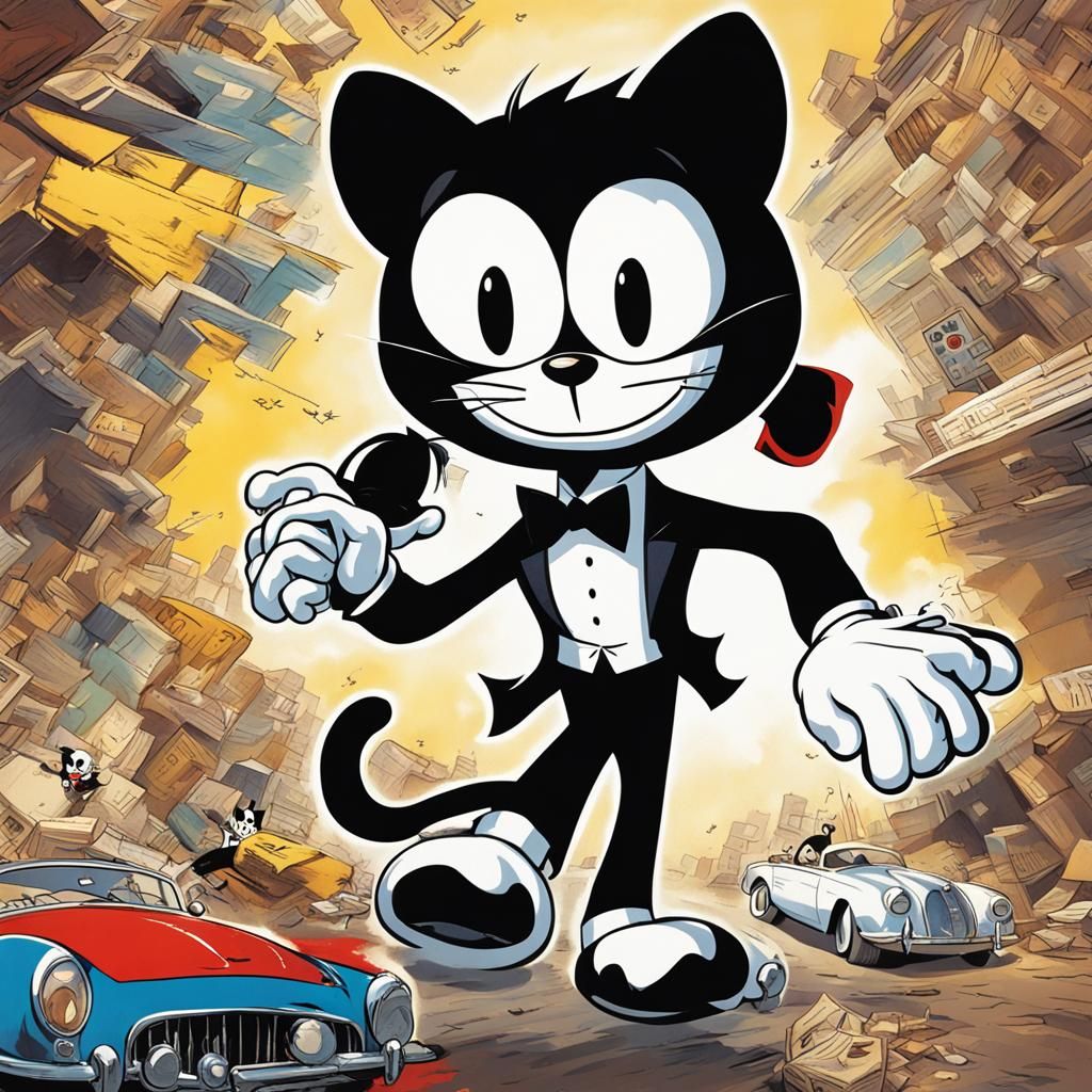 Felix the Cat as James Bond in Cartoon Style