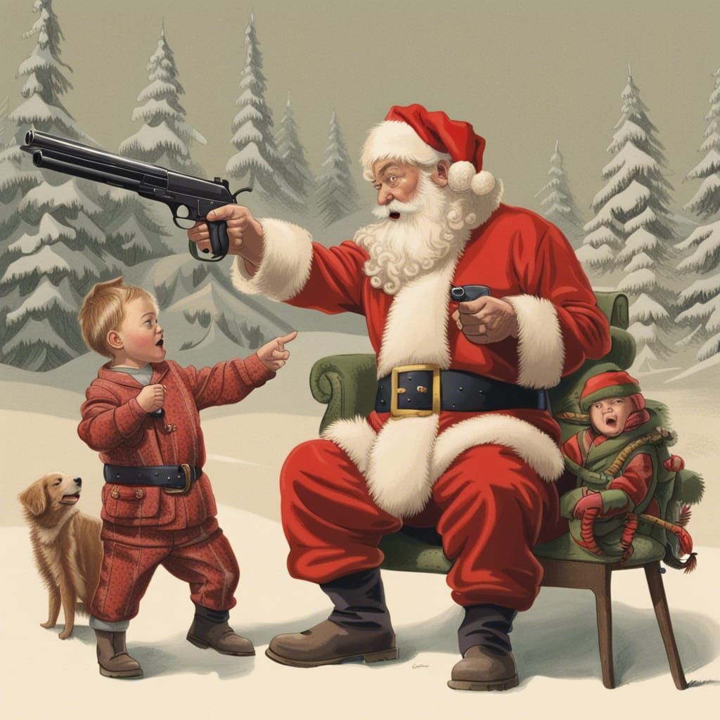 Provocative Santa Claus Image: Firearm and Child