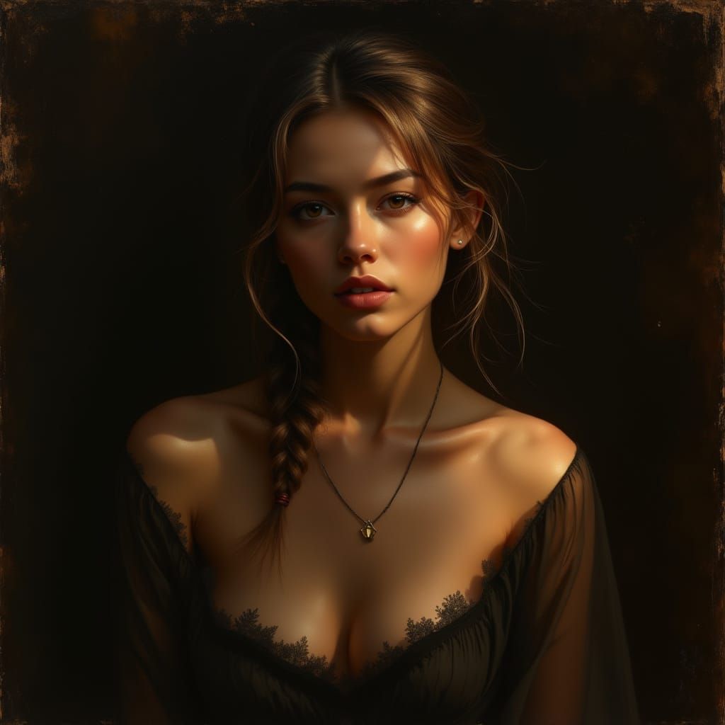 Elegant Woman in Rembrandt-Inspired Chiaroscuro
