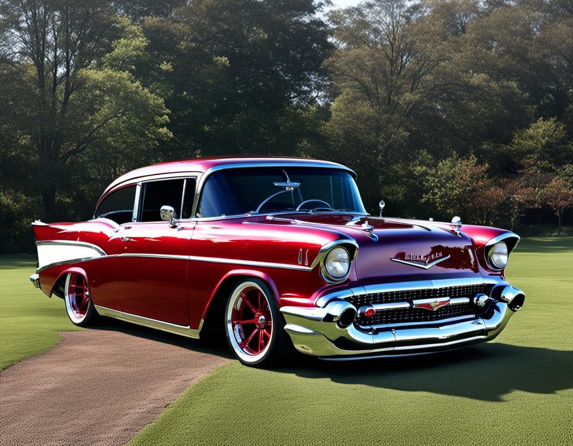 Candy Apple Red 57 Chevy with Steampunk Engine
