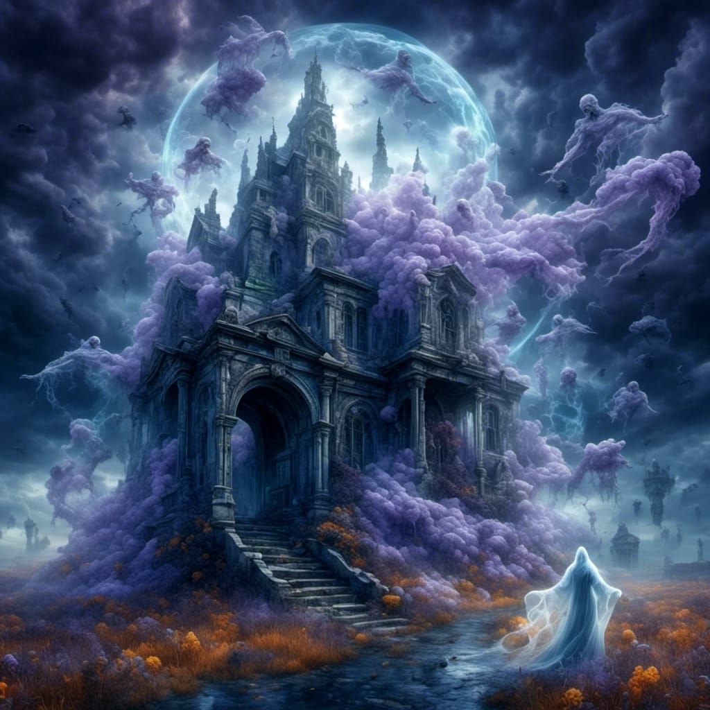 Witch Flying to Magic Portal Through Storm