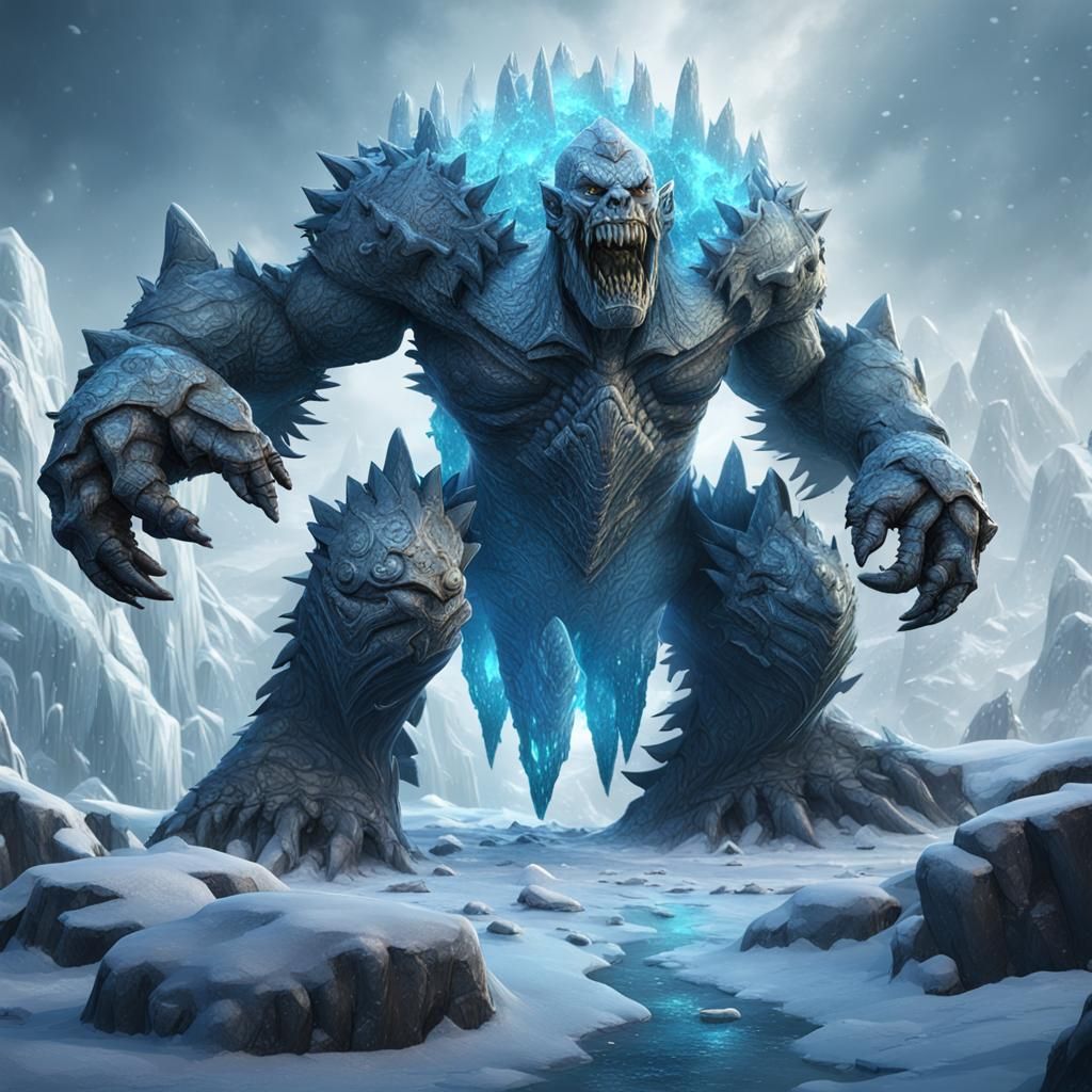Intricate Ice Golem Concept Art in 8K