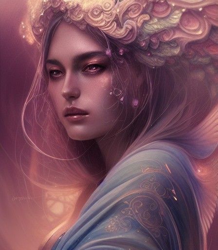 Elegant Sorceress in Gauzy Robes: Digital Painting