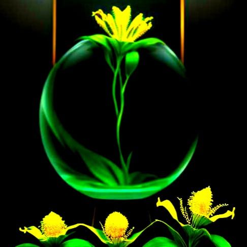 Rainforest Oil Painting with Glistening Orchids