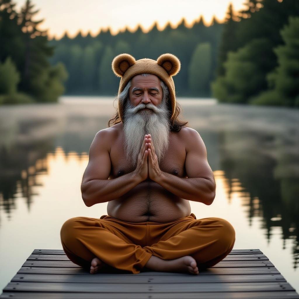 Man in Bear Ears Meditating on Lake Dock