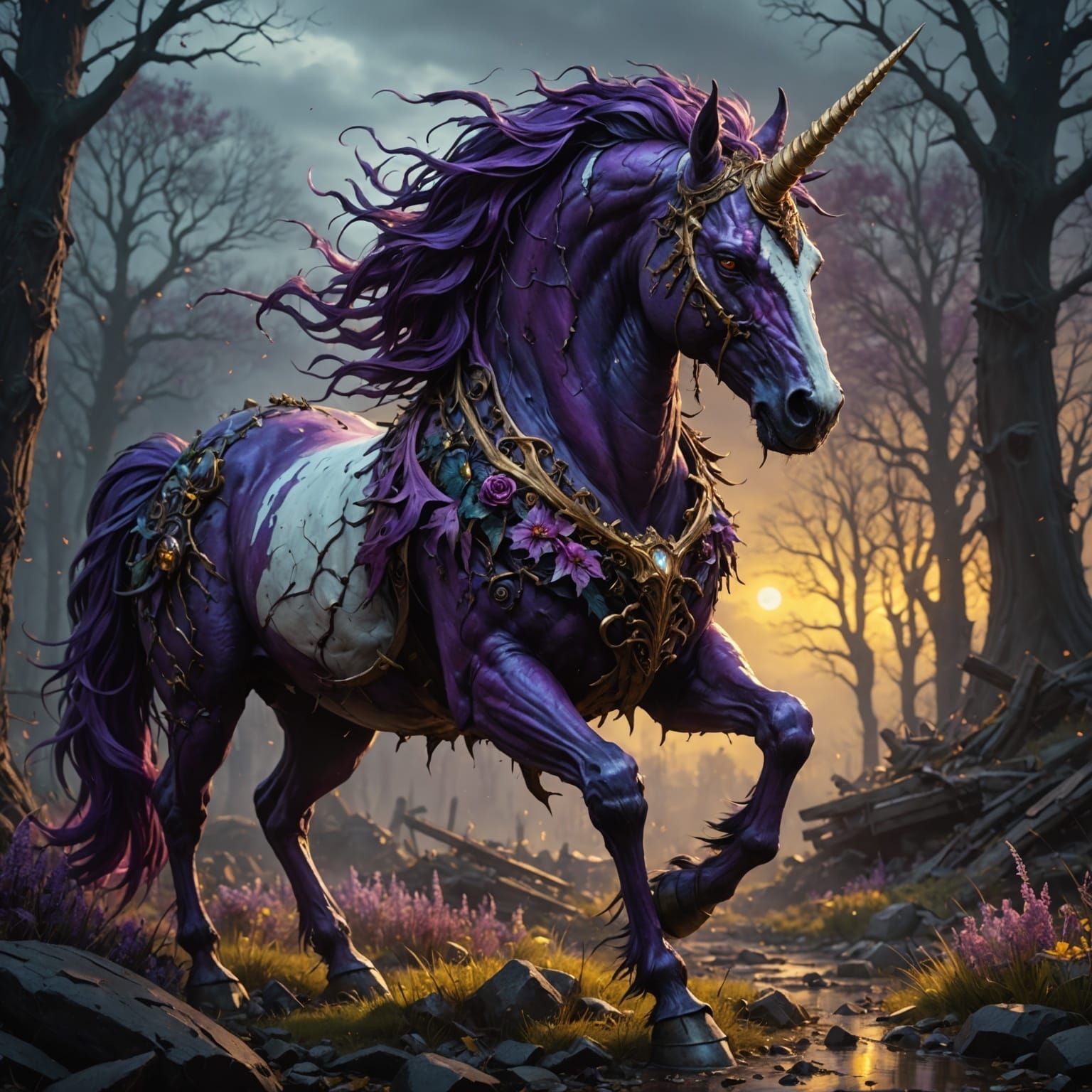 Cyberpunk Zombie Unicorn in Dark Fantasy Art
