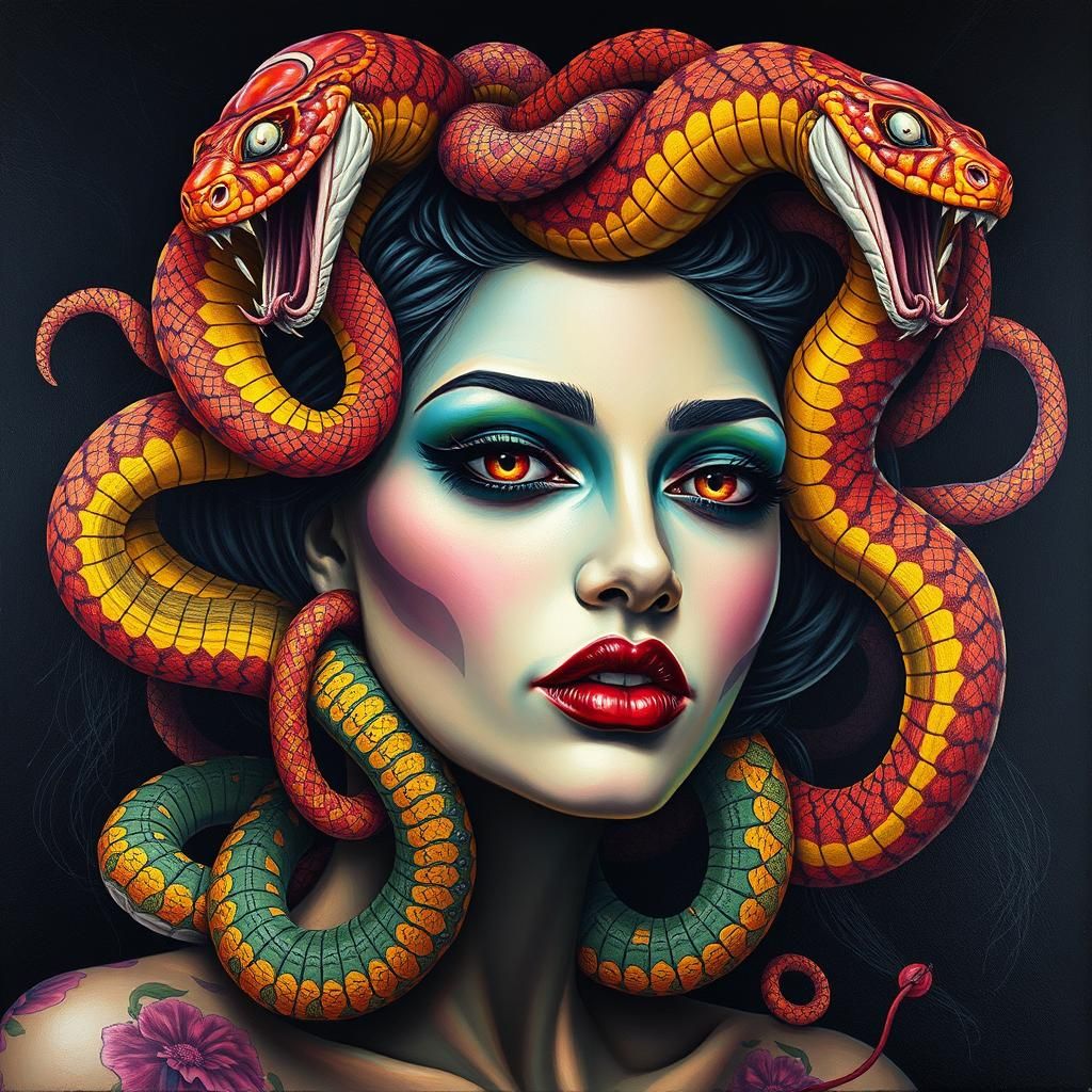 Colorful Medusa with Snakes, Pop Art Style