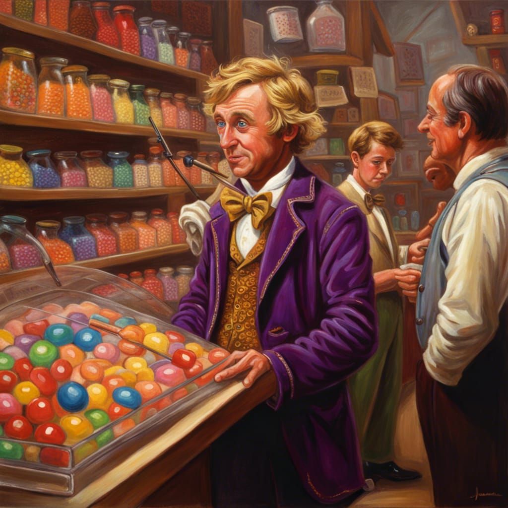 Willy Wonka at His Candy Store: Oil Painting