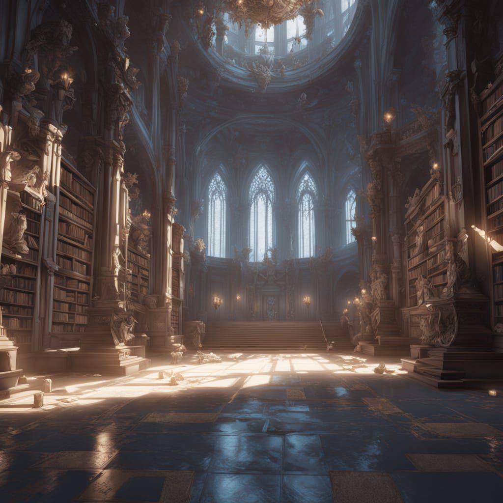 Ancient Library Illuminated by Ethereal Light