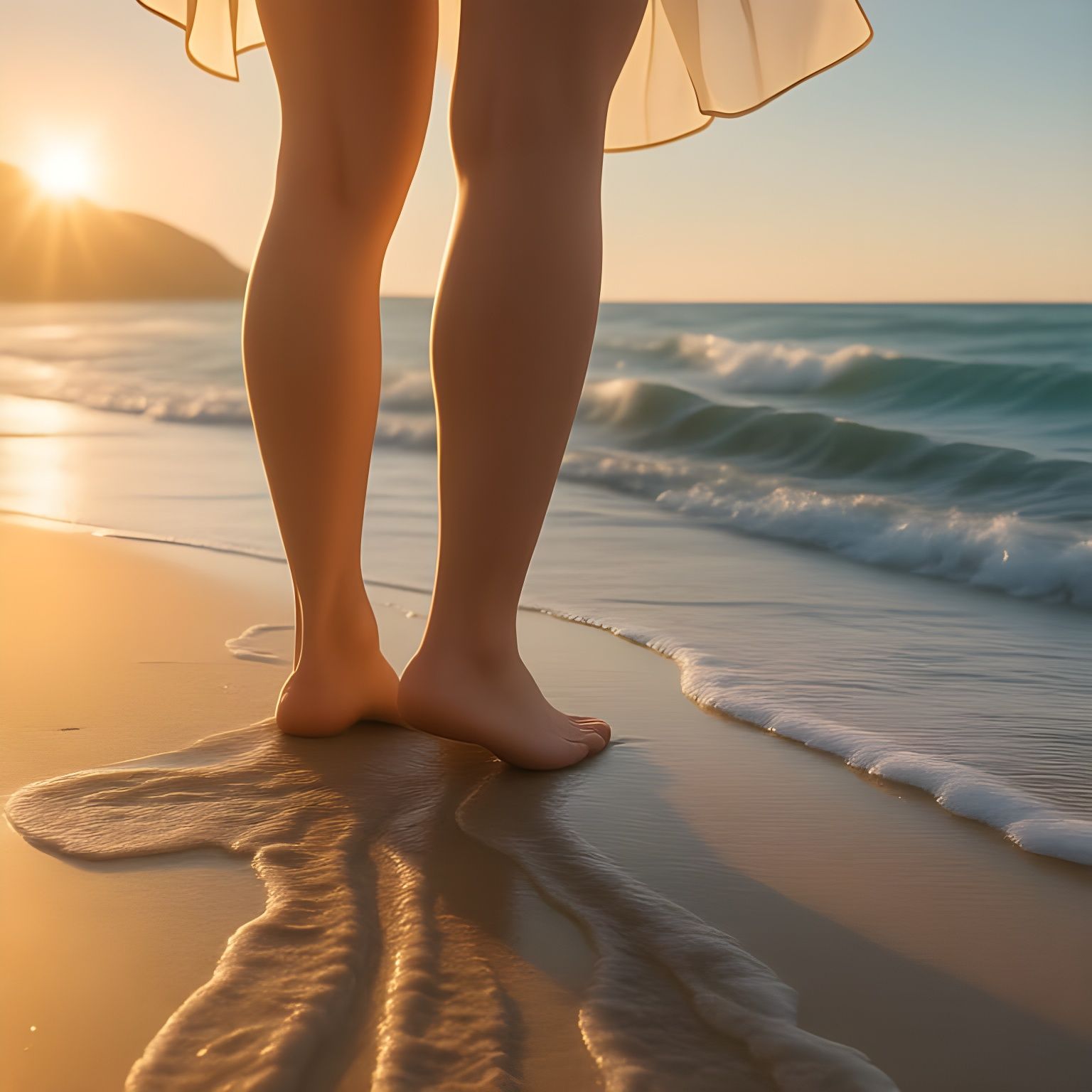 Hyper Realistic Feet Licked by Wave on Beach Shore