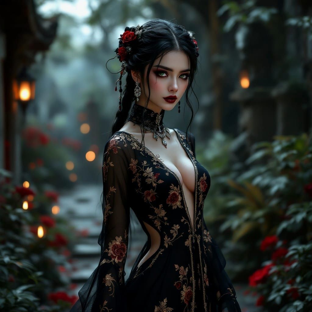 Ethereal Vietnamese Goddess in a Secret Gothic Garden