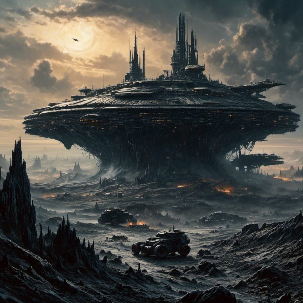 Helicarrier on Alien Planet in Sci-Fi Style
