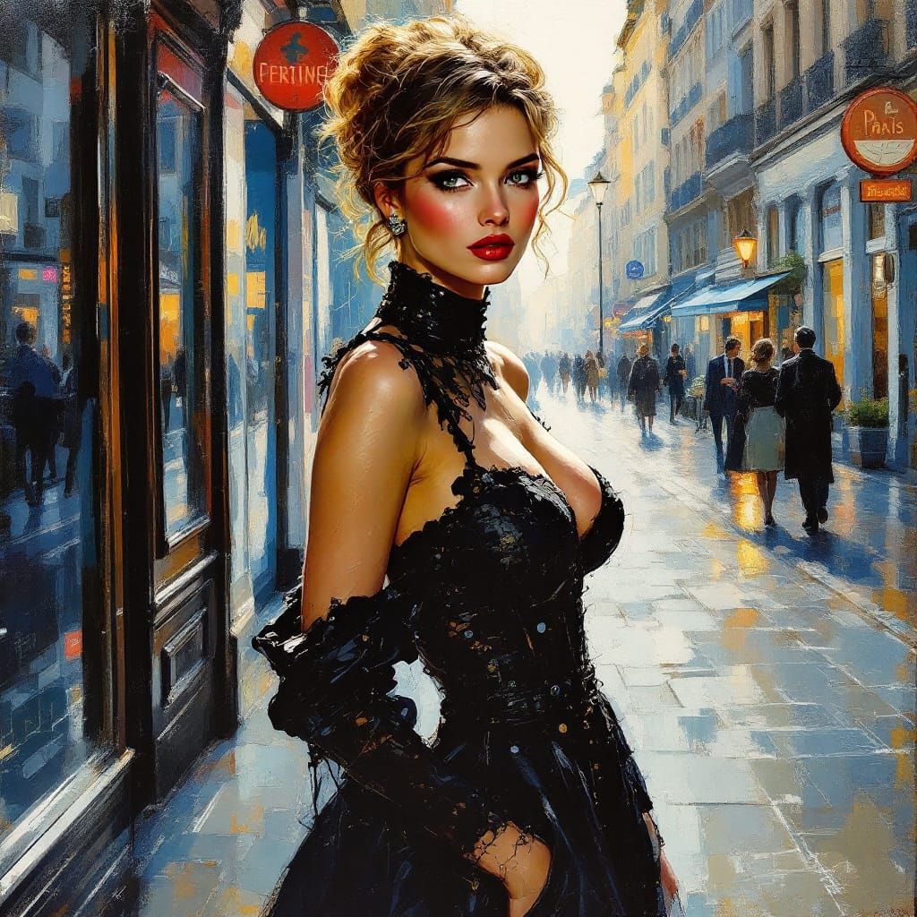 Parisian Street Scene Encrustique Style