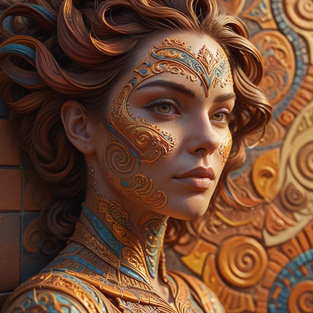 Textured Clay Tile in Hyper-Realistic Digital Art Style