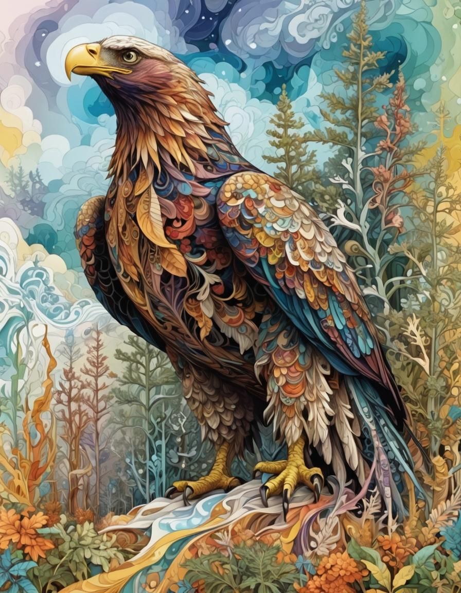 Vibrant Winter Landscape with Abstract Vector Fractals