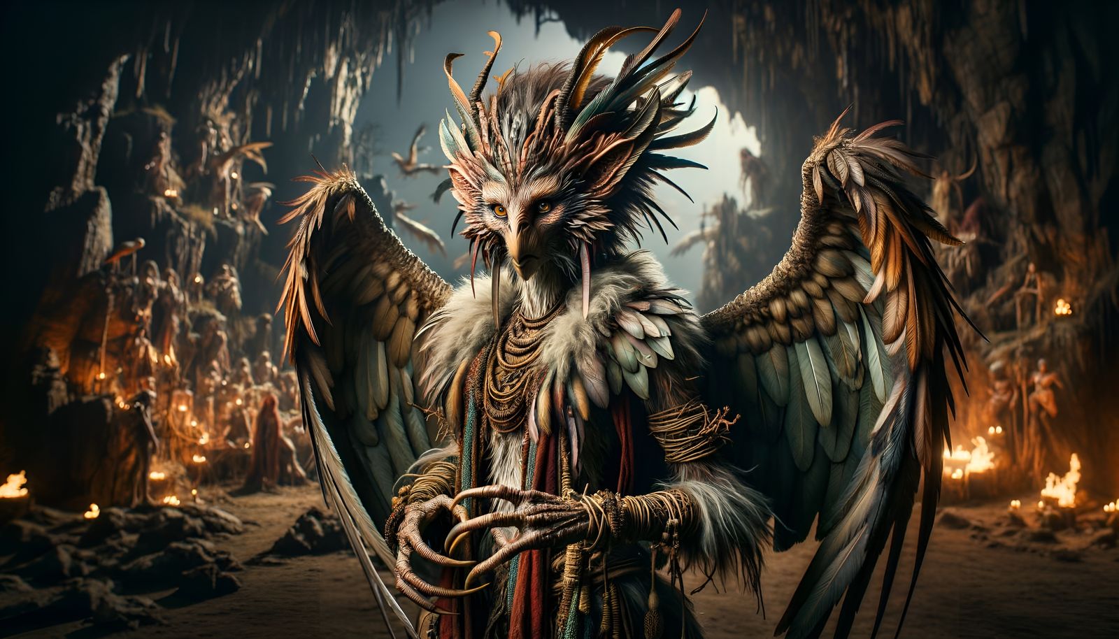 Mythological Harpy Creature in Fantasy Setting