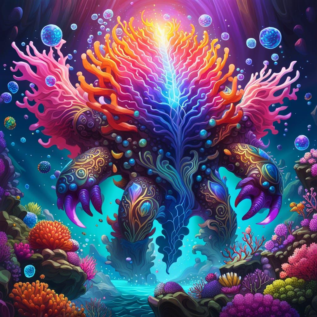 Rainbow Coral Golem Underwater Destruction
