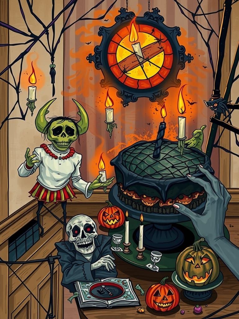 Spooky Birthday Party with Jack-o'-Lanterns and Spectral Gue...