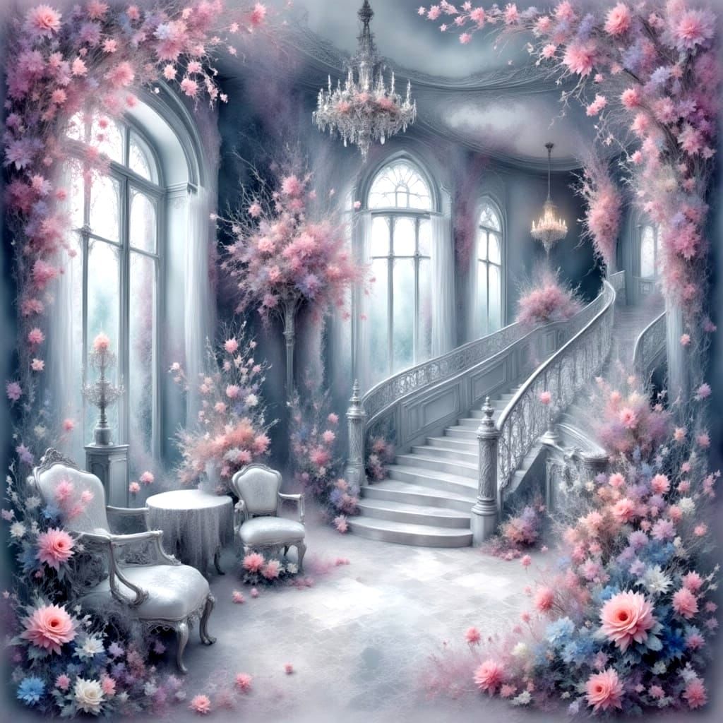Surreal Gothic Hall in Pastel Hues