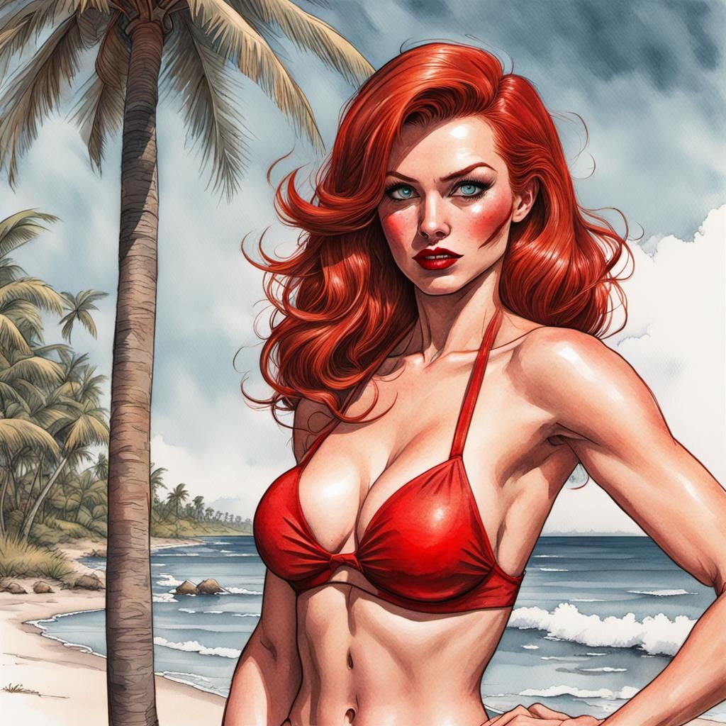 Pin-Up Girl in 80s Comic Book Style