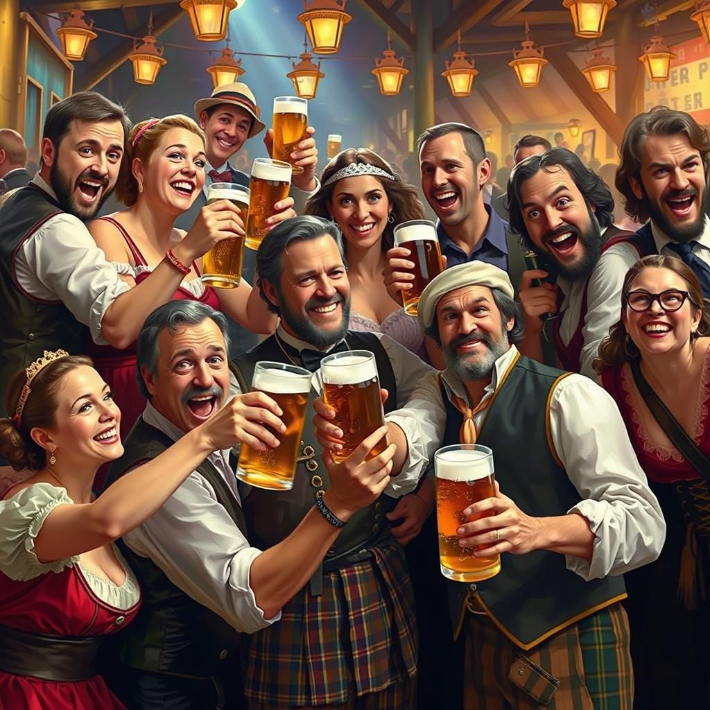 Oktoberfest Scene in Honoré Daumier Style