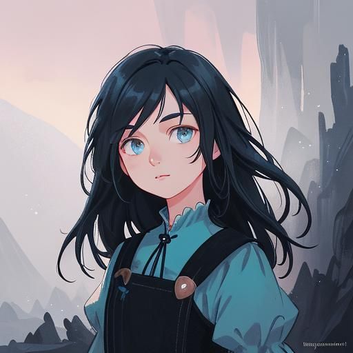 Fantasy Portrait with Silver-Blue Eyes, Art Nouveau Style