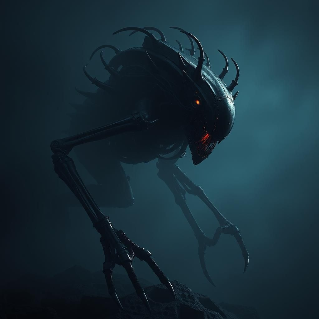 Dark Biomechanical Creature in Gothic Industrial Style