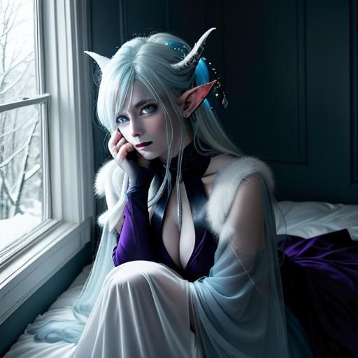 Cinematic Film Still of a Frail Demon in Bedroom