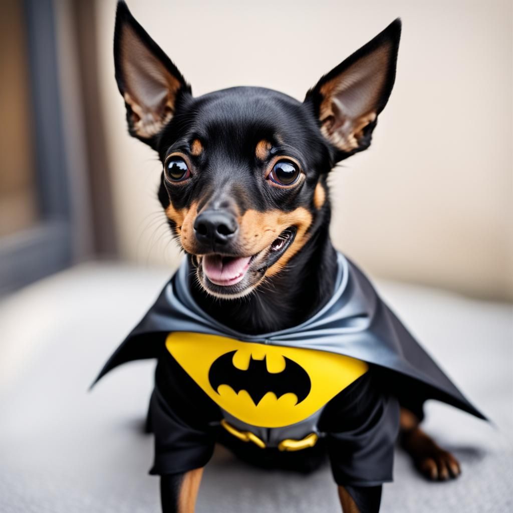 Kawaii Black Pinscher Dog as Batman