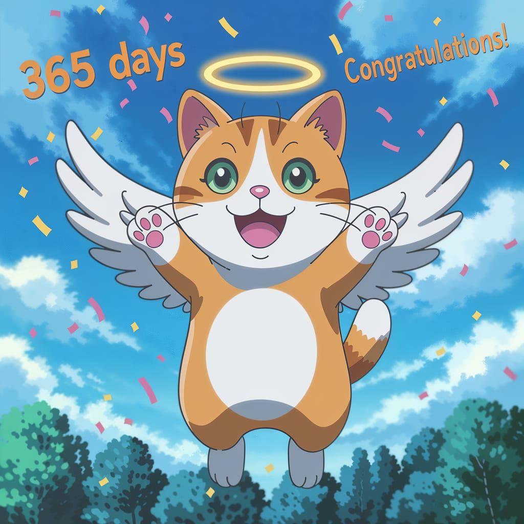 Hyperrealistic Neko Cat Angel Celebration in Anime Style
