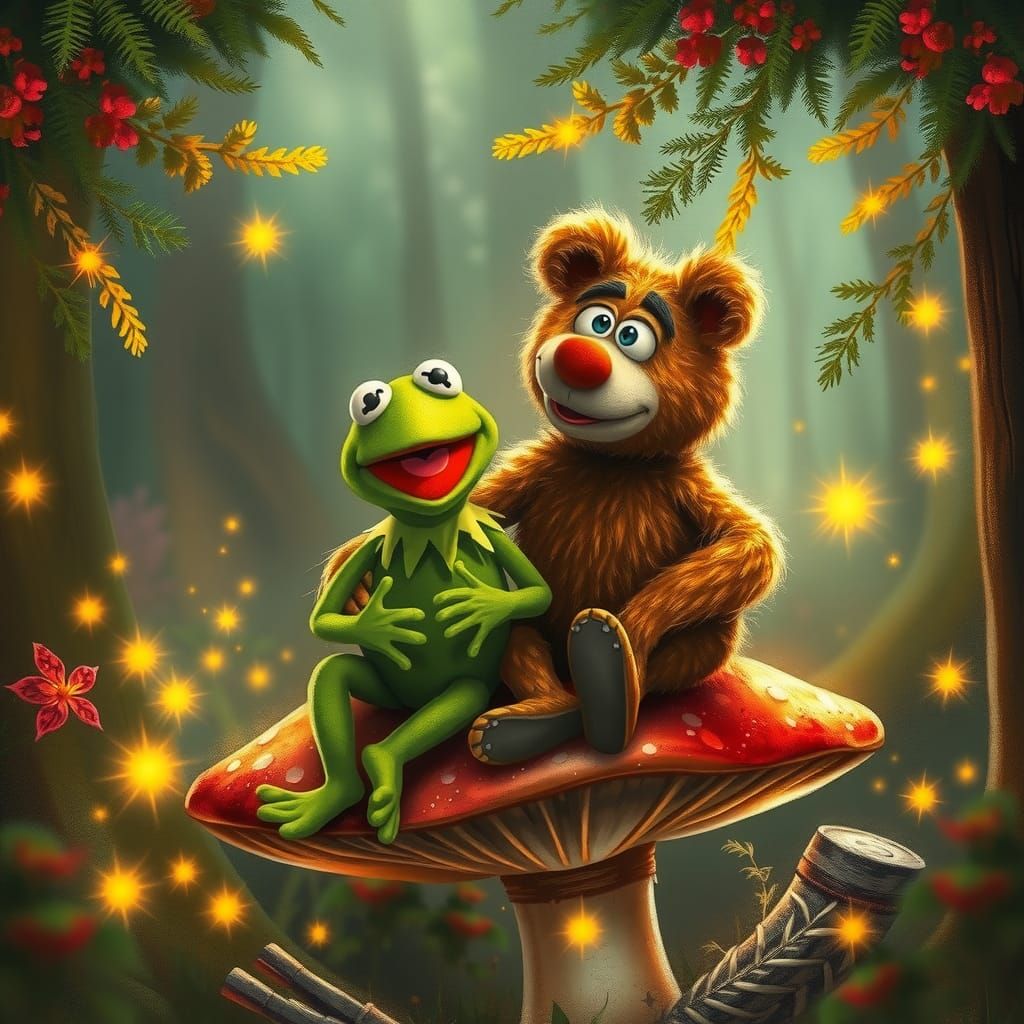 Muppet Babies in Ethereal Forest, Kinkade Style