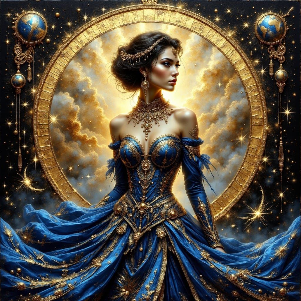 A beautiful woman in an indigo dress