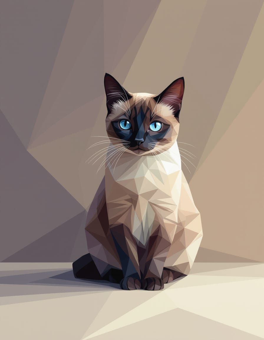 Low Poly Siamese Cat Digital Art