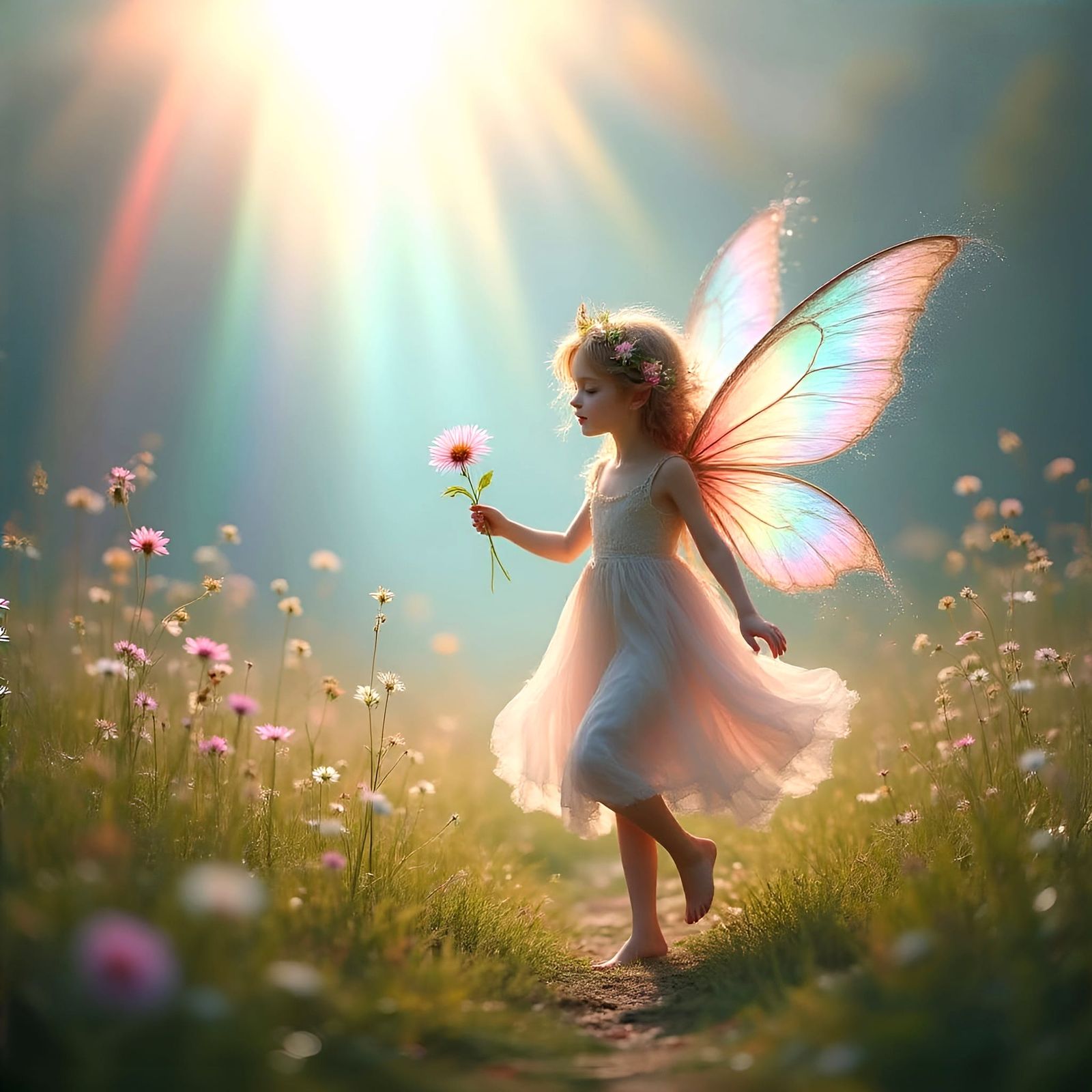 Whispering Fairy Girl in Iridescent Mist