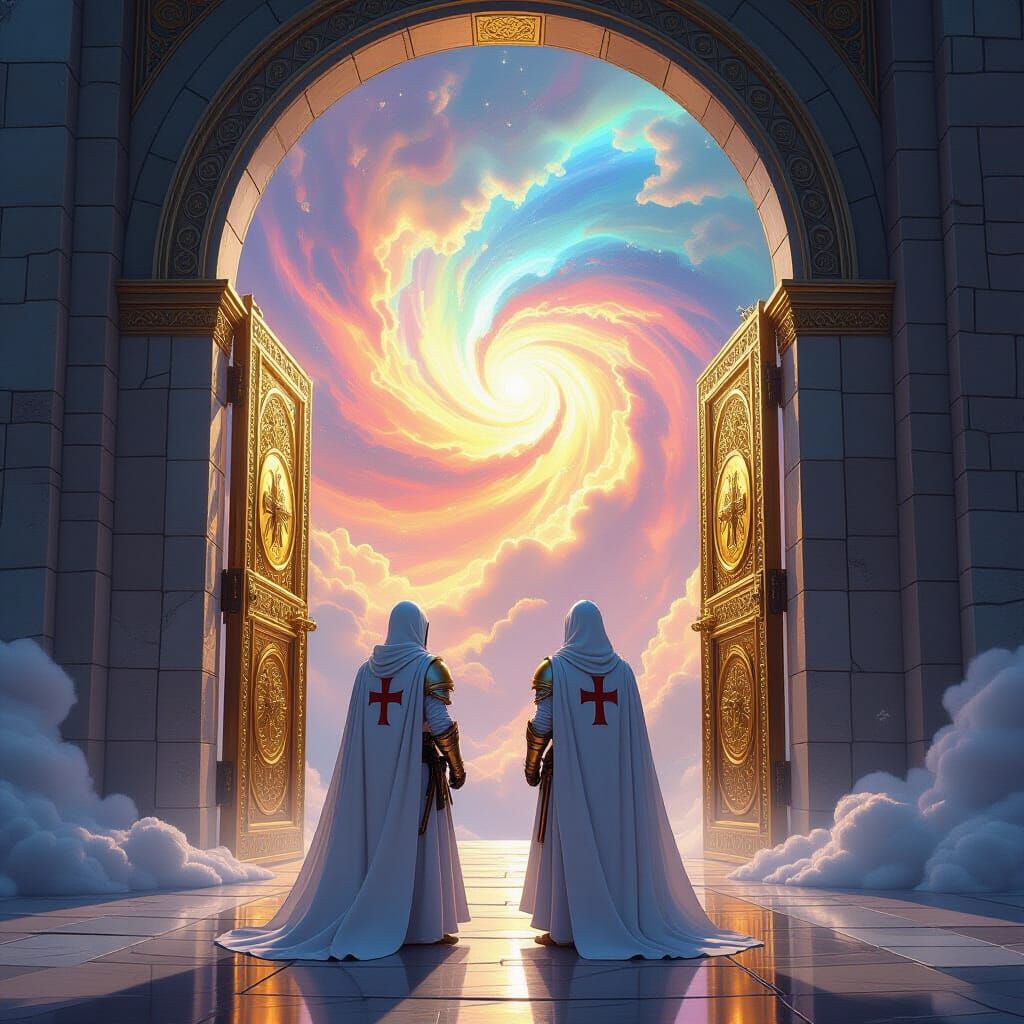 Knights Templar Guarding Gemstone Gates of Heaven