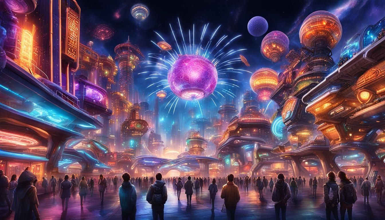 Futuristic Neon Theme Park in the Year 2359