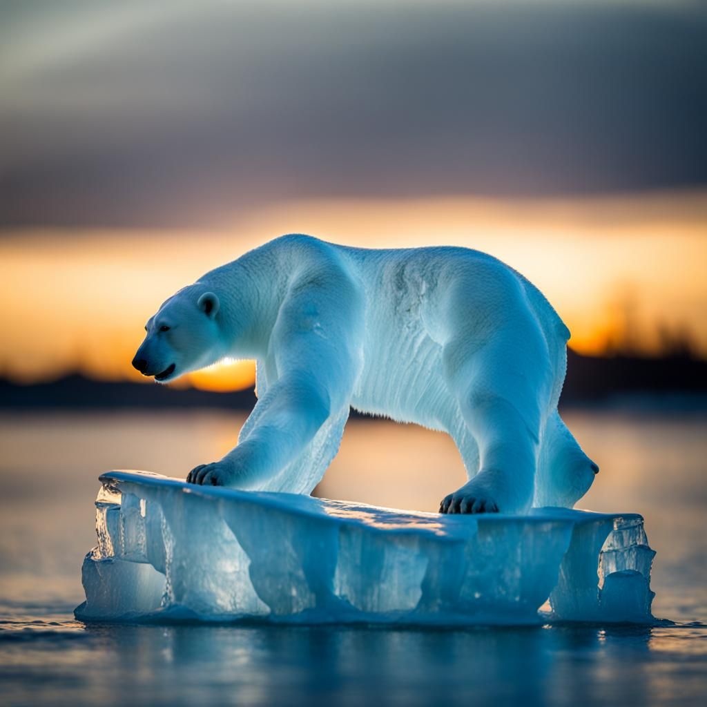 Polar Bear Ice Statue in Professional Photography Style