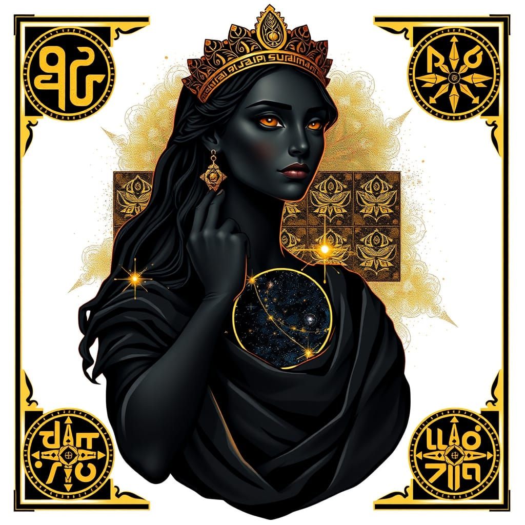 Regal Tiamat Goddess in Cosmic Black and Gold