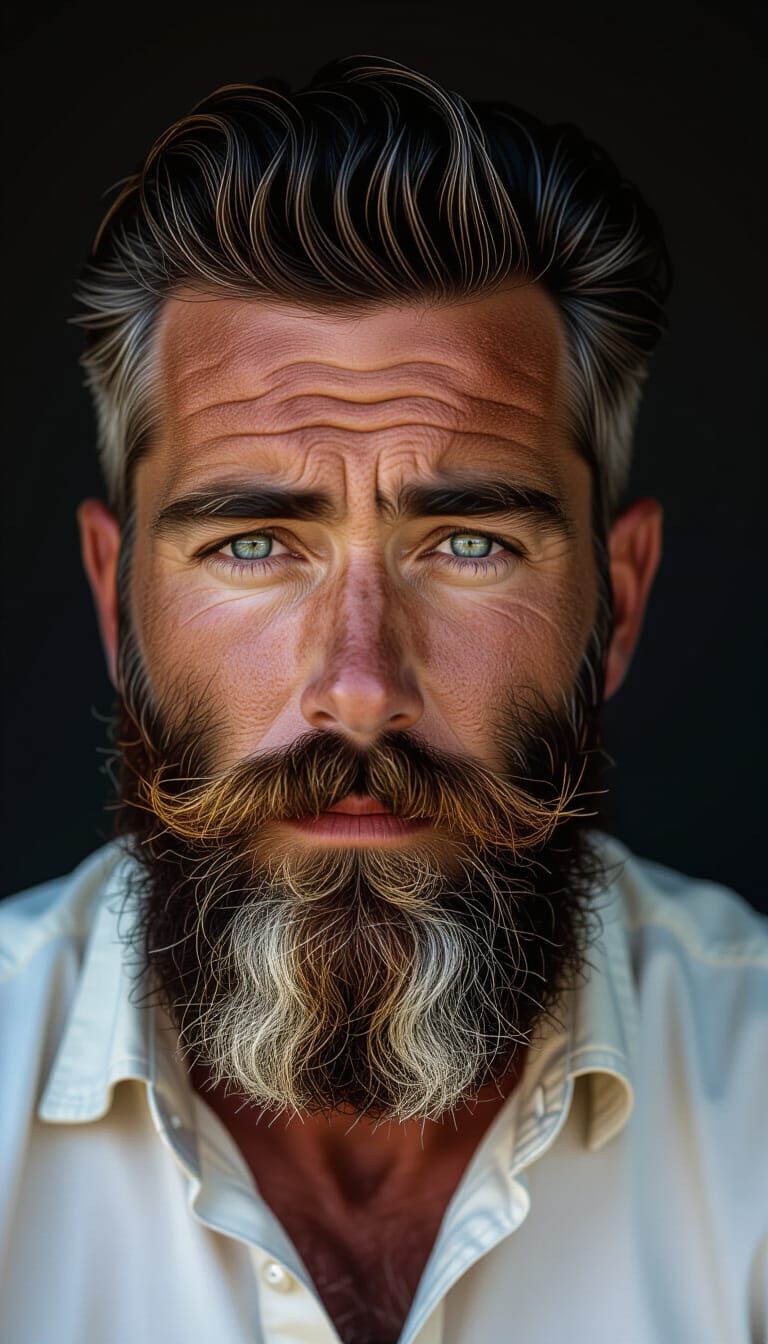 Studio Portrait of Man with Beard in Chiaroscuro Lighting