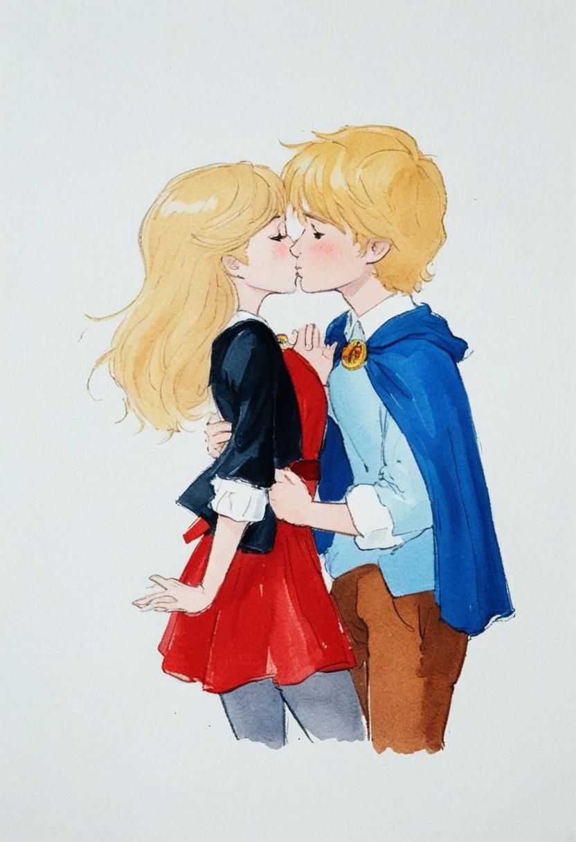 Cartoon Couple Kissing in Comic Book Style