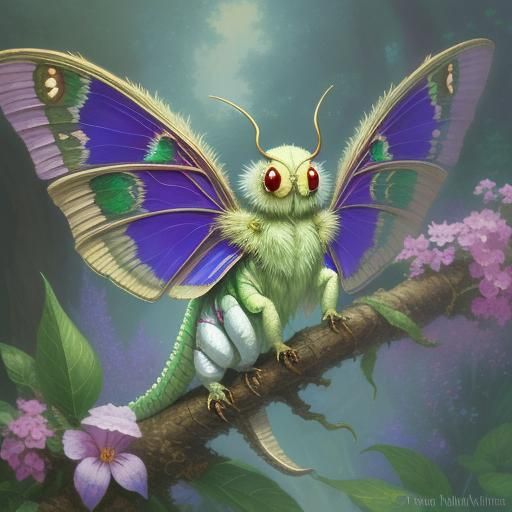 Cute Silk Moth Dragon in Ethereal Fantasy Style