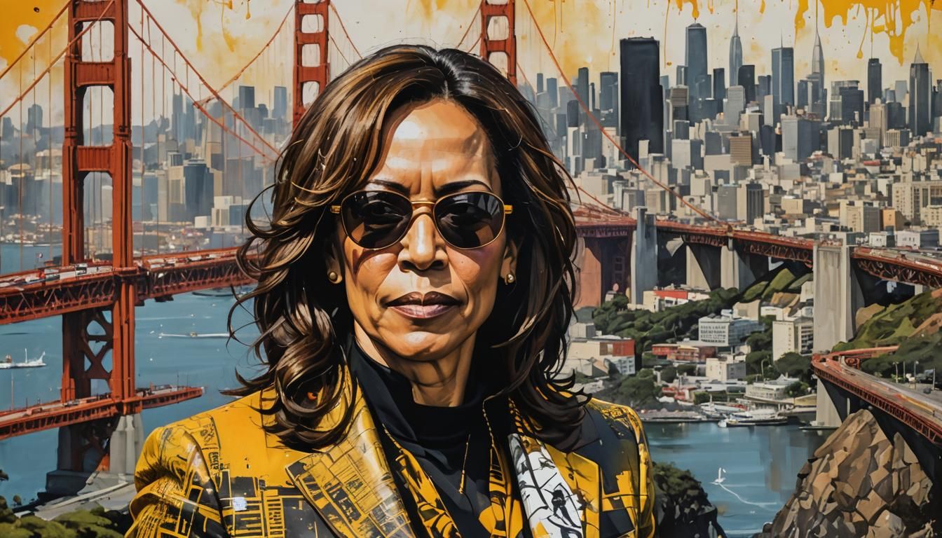 Kamala Harris in Graffiti Art Style Cityscape