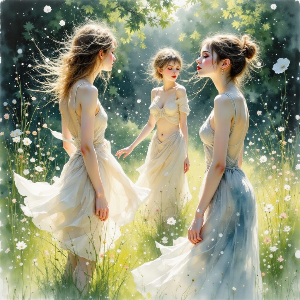 Dancers in Garden After Rain, Degas Style