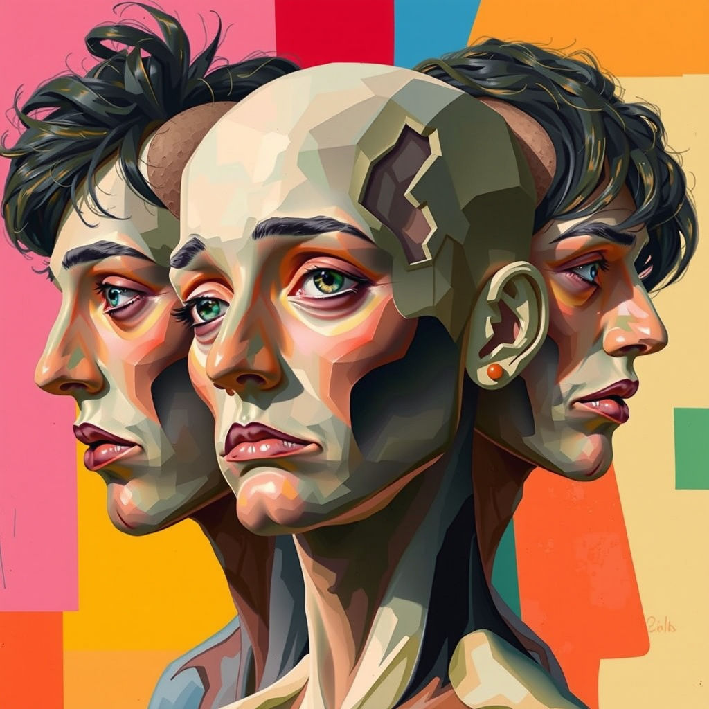 Surreal Cubist Collage of Distorted Human Portraits