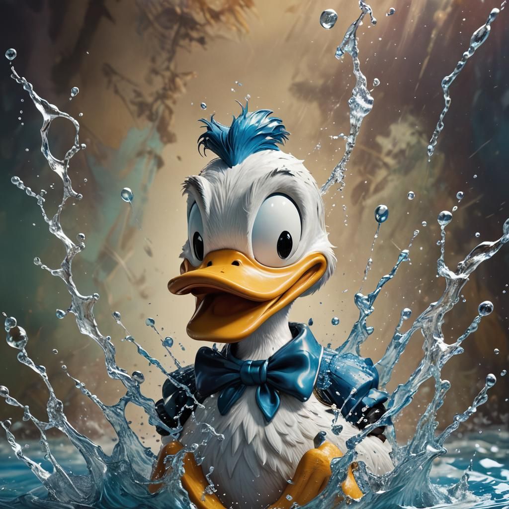 Hyperrealistic Donald Duck Splash Art Portrait