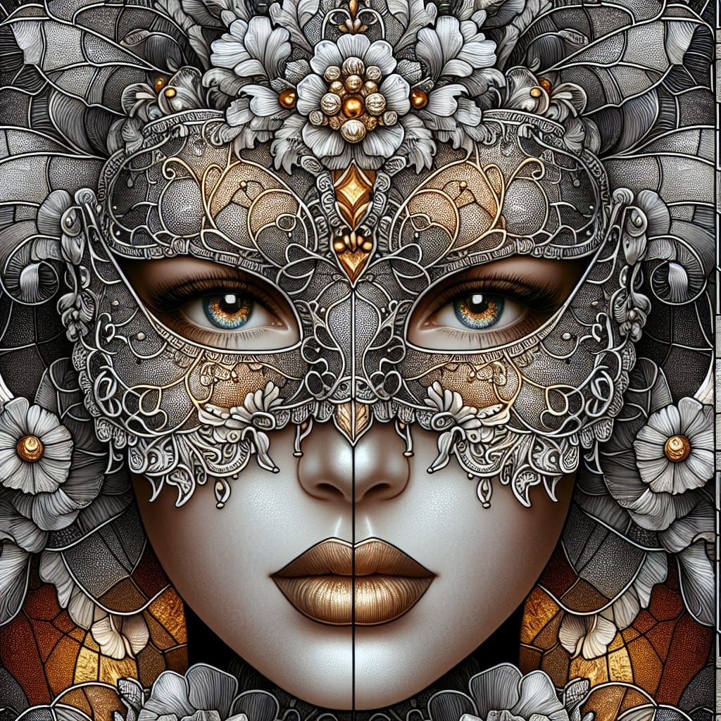 Stained Glass Portrait with Venetian Mask