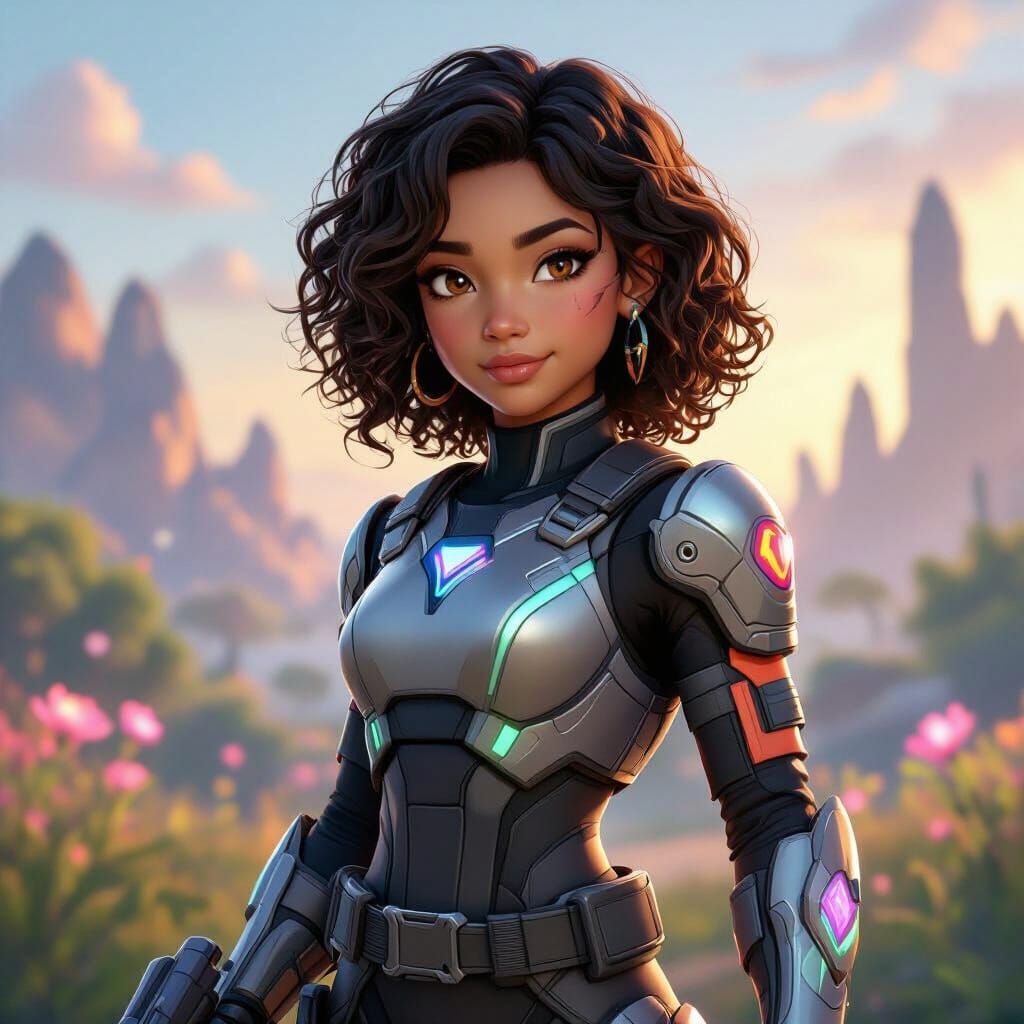Cool Fortnite Character: Mixed Race Girl in Futuristic Armor