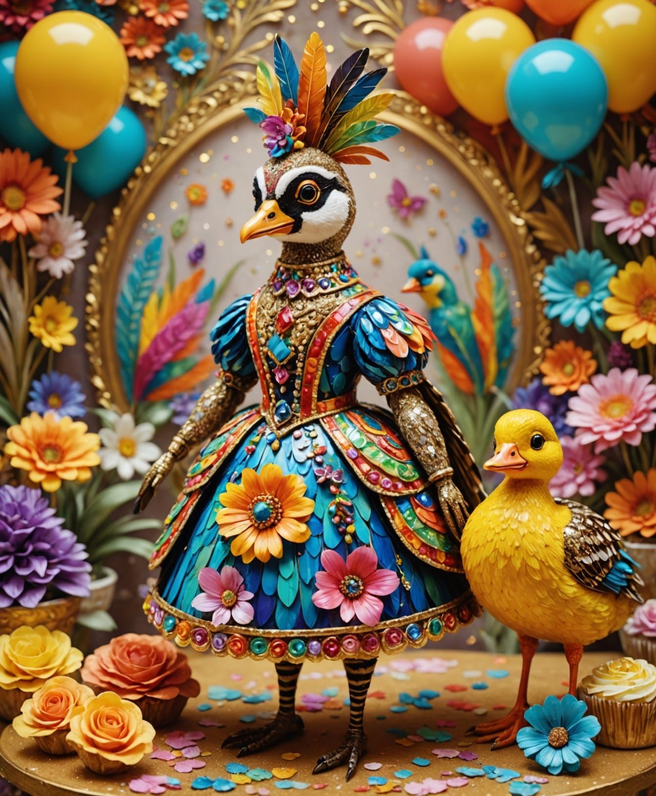 Fantasy Carnaval Scene with Feathered Friends