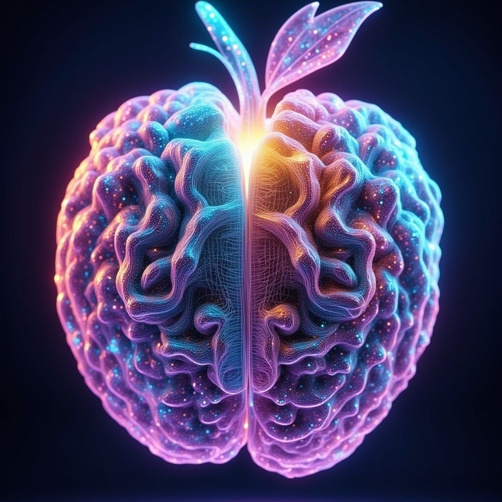 Surreal Glowing Apple Brain Cityscape in Ultra-HD